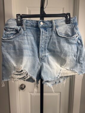 MOTHER Light Blue Distressed Denim Shorts